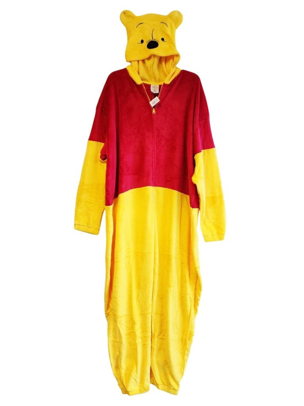 Disney Winnie The Pooh Hooded Fleece Onesie Pajamas Red Yellow 2XL Adult Costume
